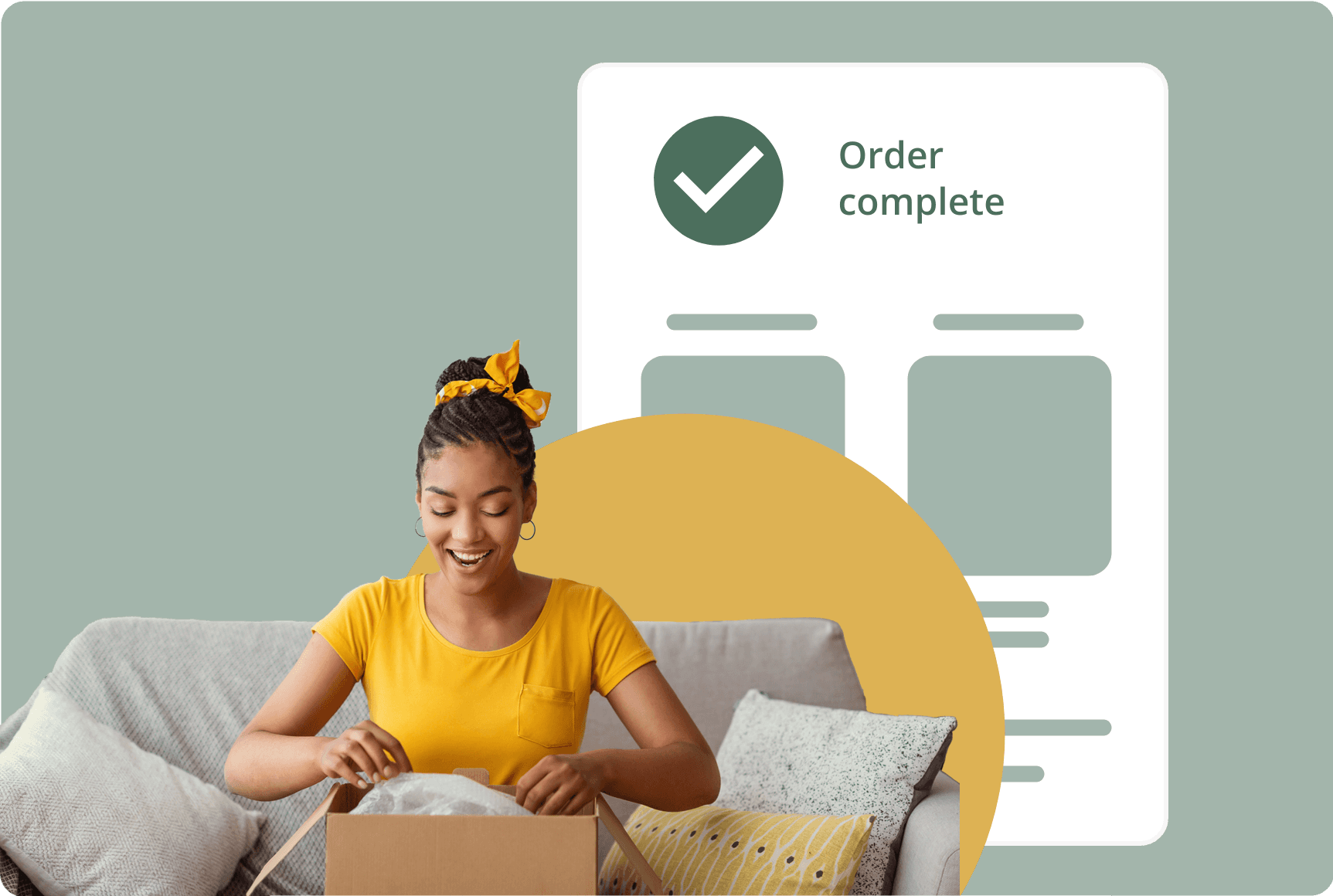 Orderchamp-illustratie van een klant die een pakket ontvangt