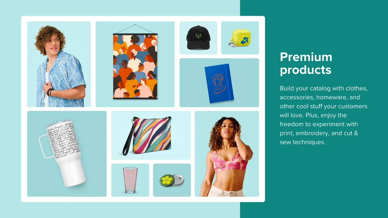Bedrukte kleding en accessoires van Printful - officieel presentatiebeeld