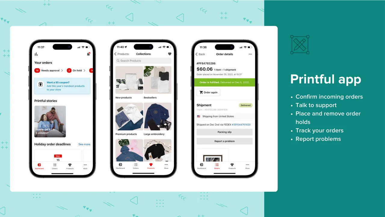 Bestellingen volgen in de Printful-app - officieel presentatiebeeld