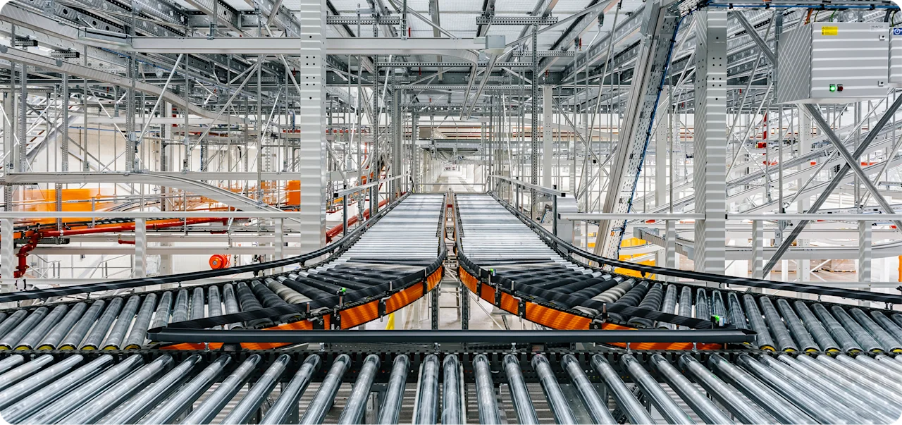 Transportbanden en magazijninstallaties, beeld van de officiële ZEOS-website